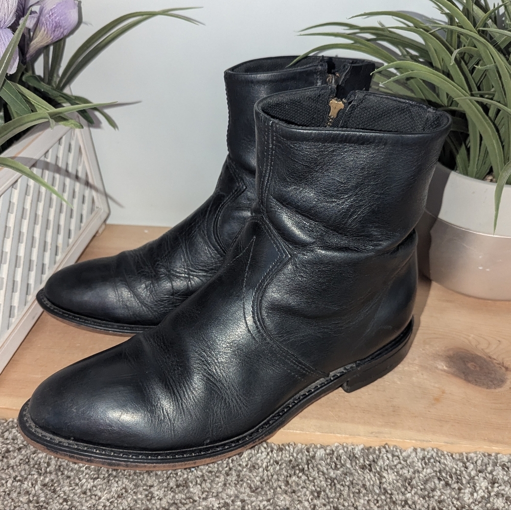 Double H WESTERN 3501 Mens Size 8.5D Steel Zipper Side Black Leather Ankle Boots